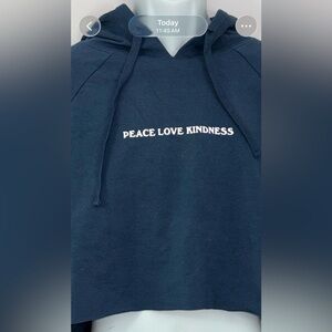 SPIRITUAL GANGSTER “Peace Love Kindness” Blue Cropped & Hooded Sweatshirt Size L